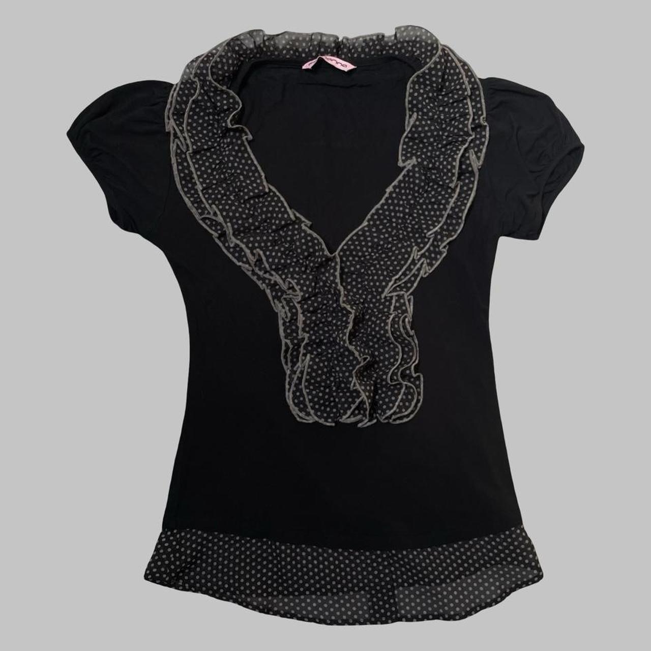 Italian black polka dot ruffle top.