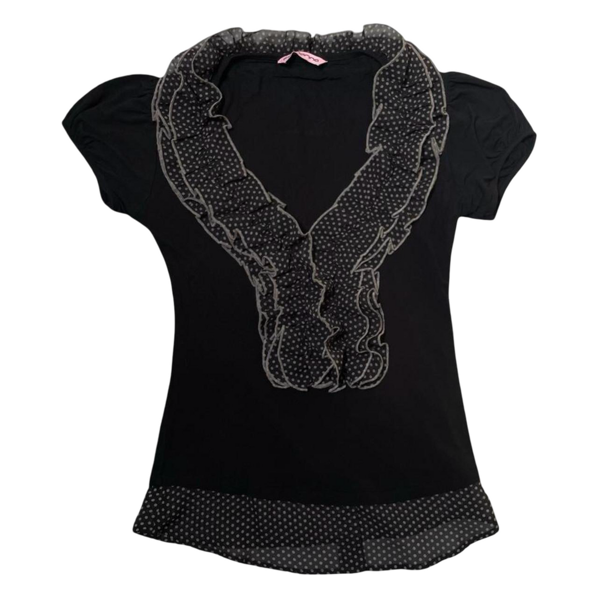 Italian black polka dot ruffle top.