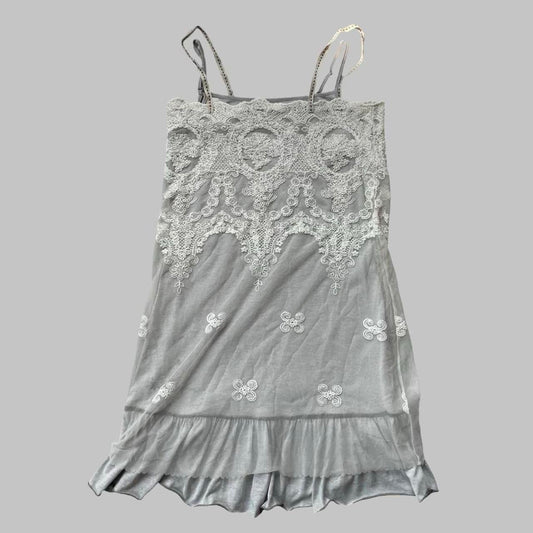 Cop Copine layered grey and white embroidered boho mini dress