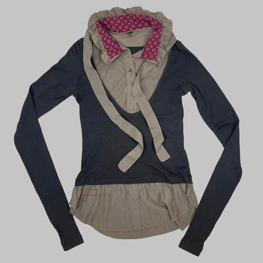 Cop Copine grey trompe-l’œil  layered long-sleeve top.