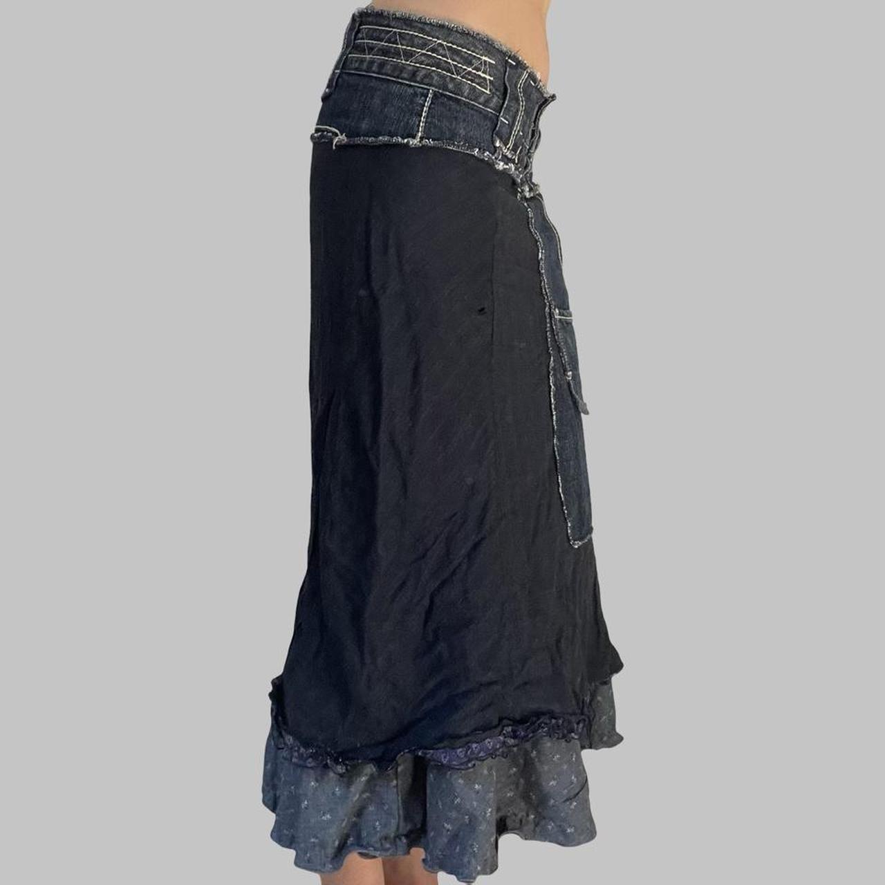 Italian bi-material denim midi skirt.