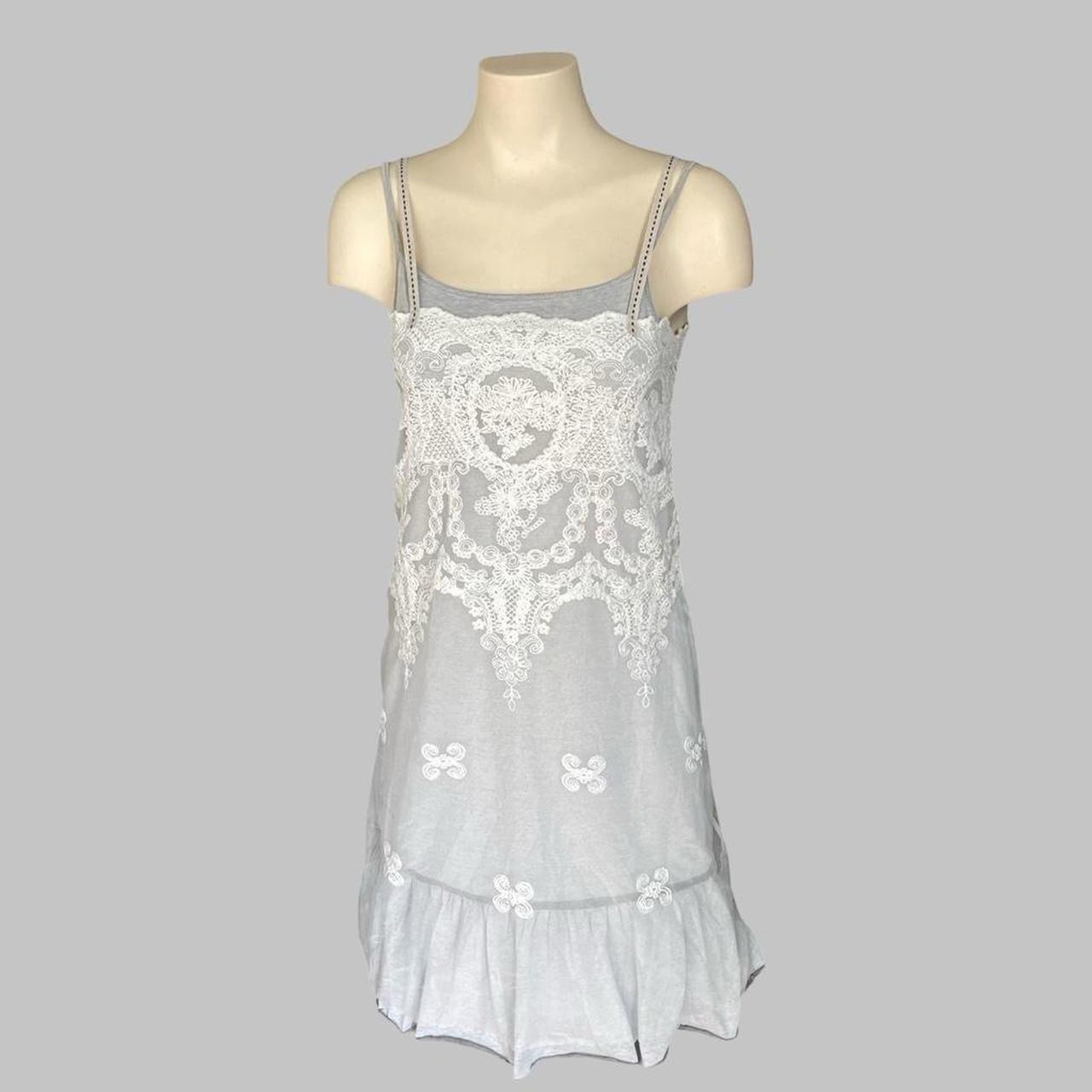 Cop Copine layered grey and white embroidered boho mini dress