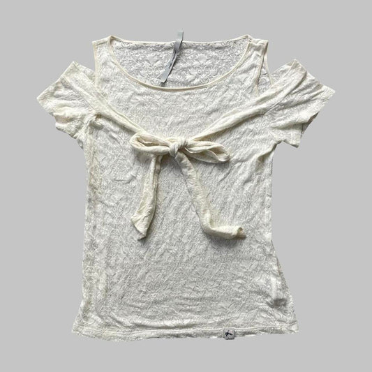 Cop Copine off-white lace cut-out top.