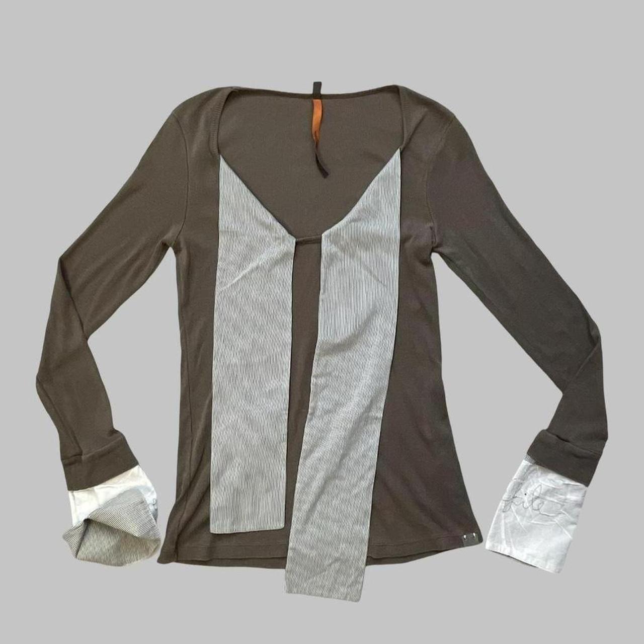 Cop copine khaki taupe blouse cotton shirt with integrated scarf.