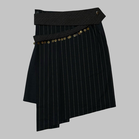 Cop copine black midi skirt with removable tie-shaped belt.