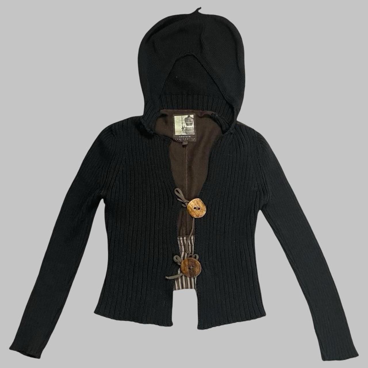 Cop Copine black and brown hooded beret cardigan.