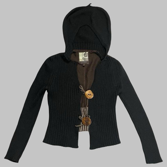 Cop Copine black and brown hooded beret cardigan.