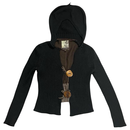 Cop Copine black and brown hooded beret cardigan.
