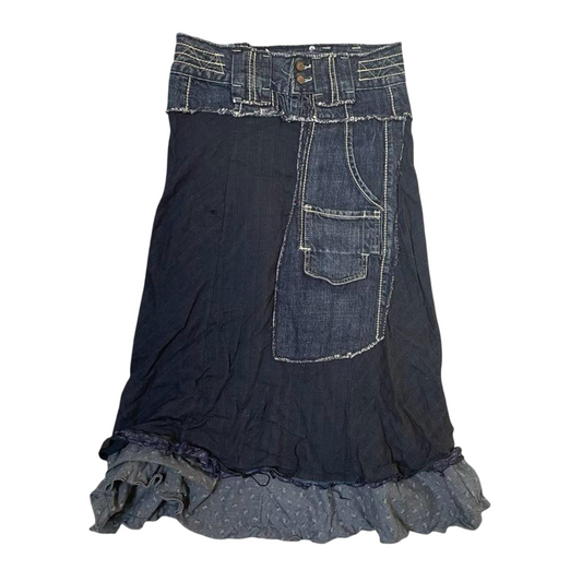 Italian bi-material denim midi skirt.