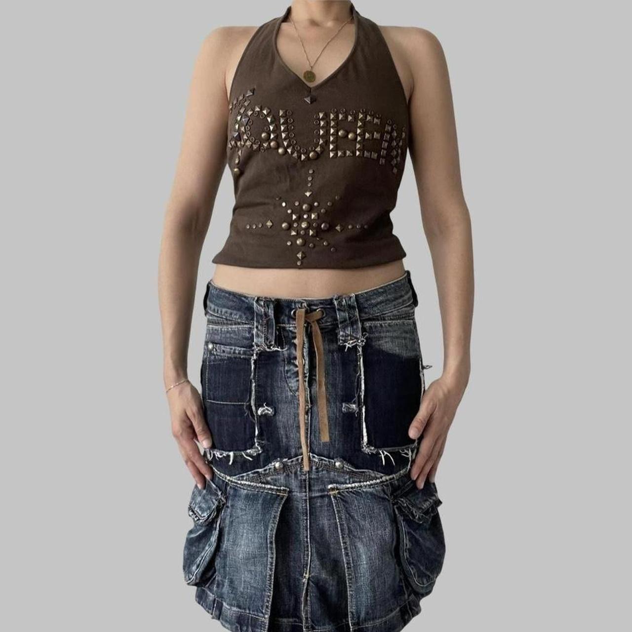 Marithé François Girbaud denim cargo skirt.