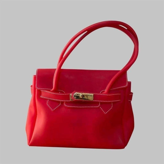 Red jelly pvc firkin bag.