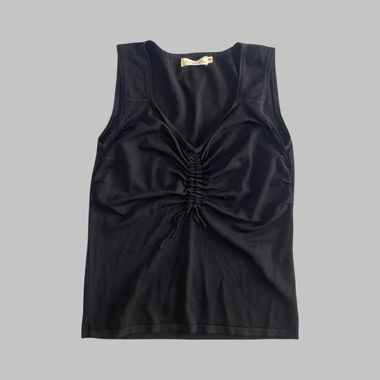 French black ruched tank top.