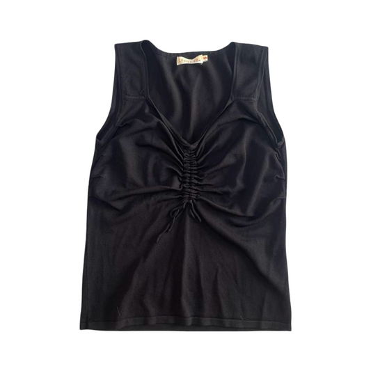 French black ruched tank top.