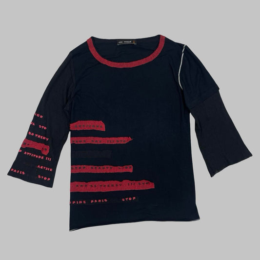 Cop Copine black & red multi-fabric mesh top.