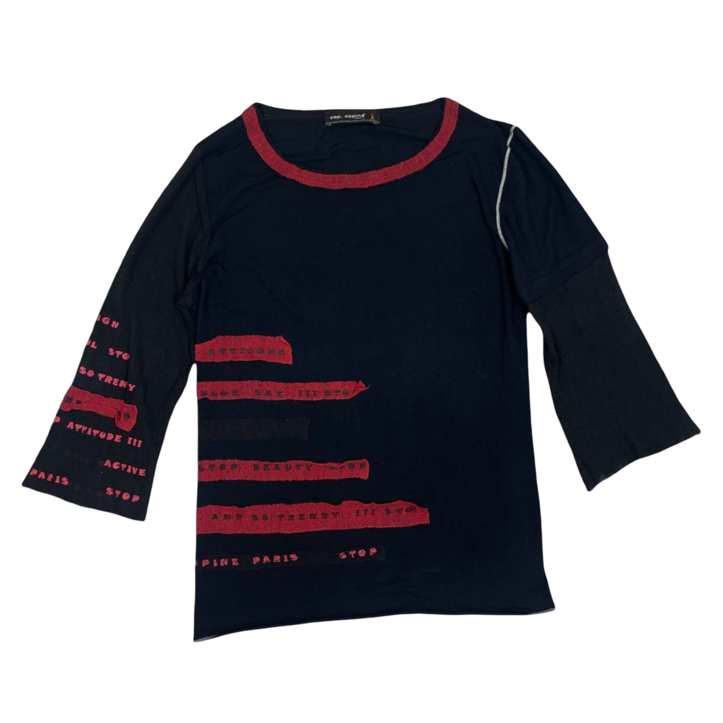 Cop Copine black & red multi-fabric mesh top.