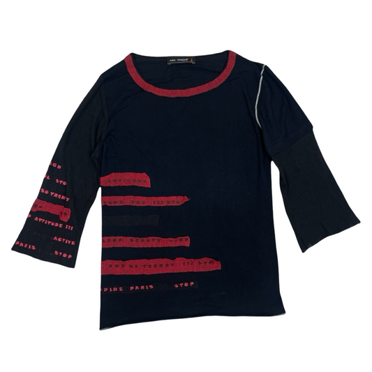 Cop Copine black & red multi-fabric mesh top.