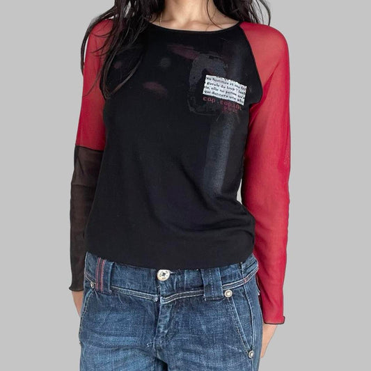 Cop copine black and red bi-material top.