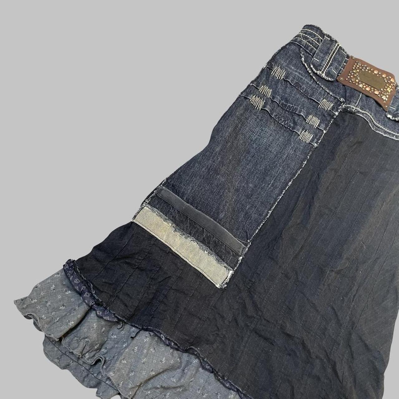 Italian bi-material denim midi skirt.