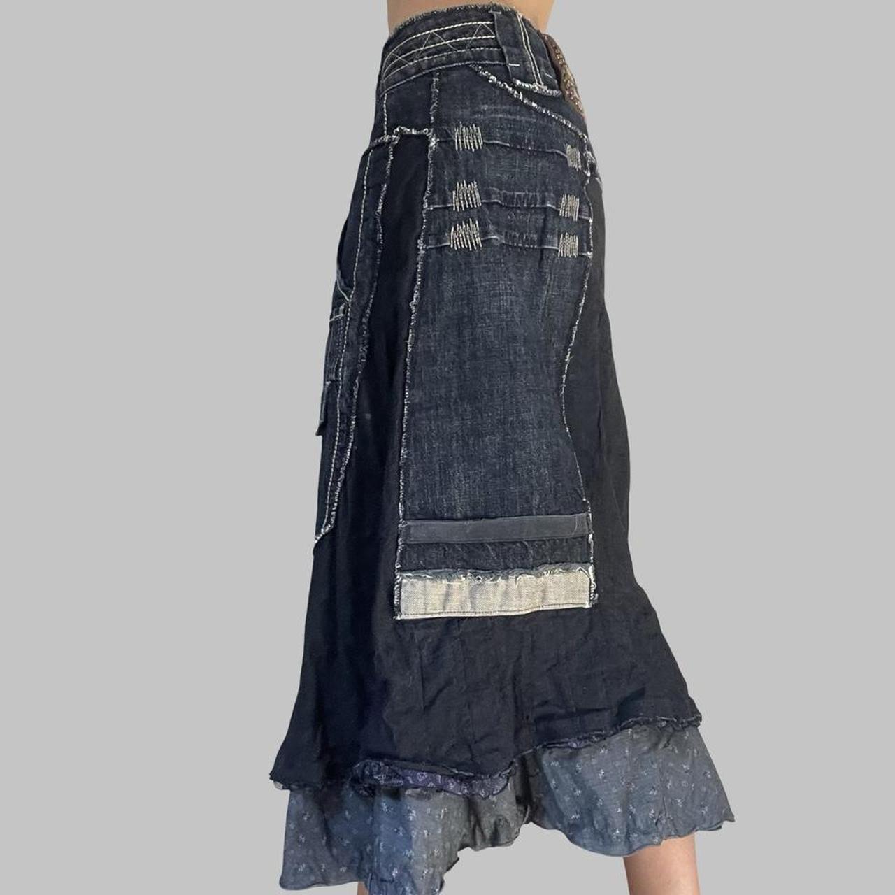 Italian bi-material denim midi skirt.