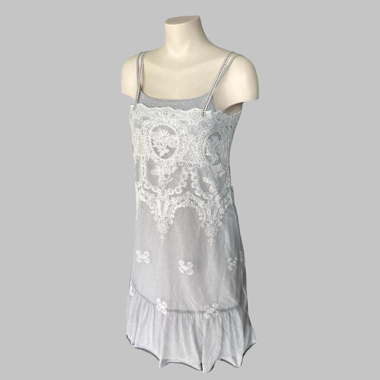 Cop Copine layered grey and white embroidered boho mini dress
