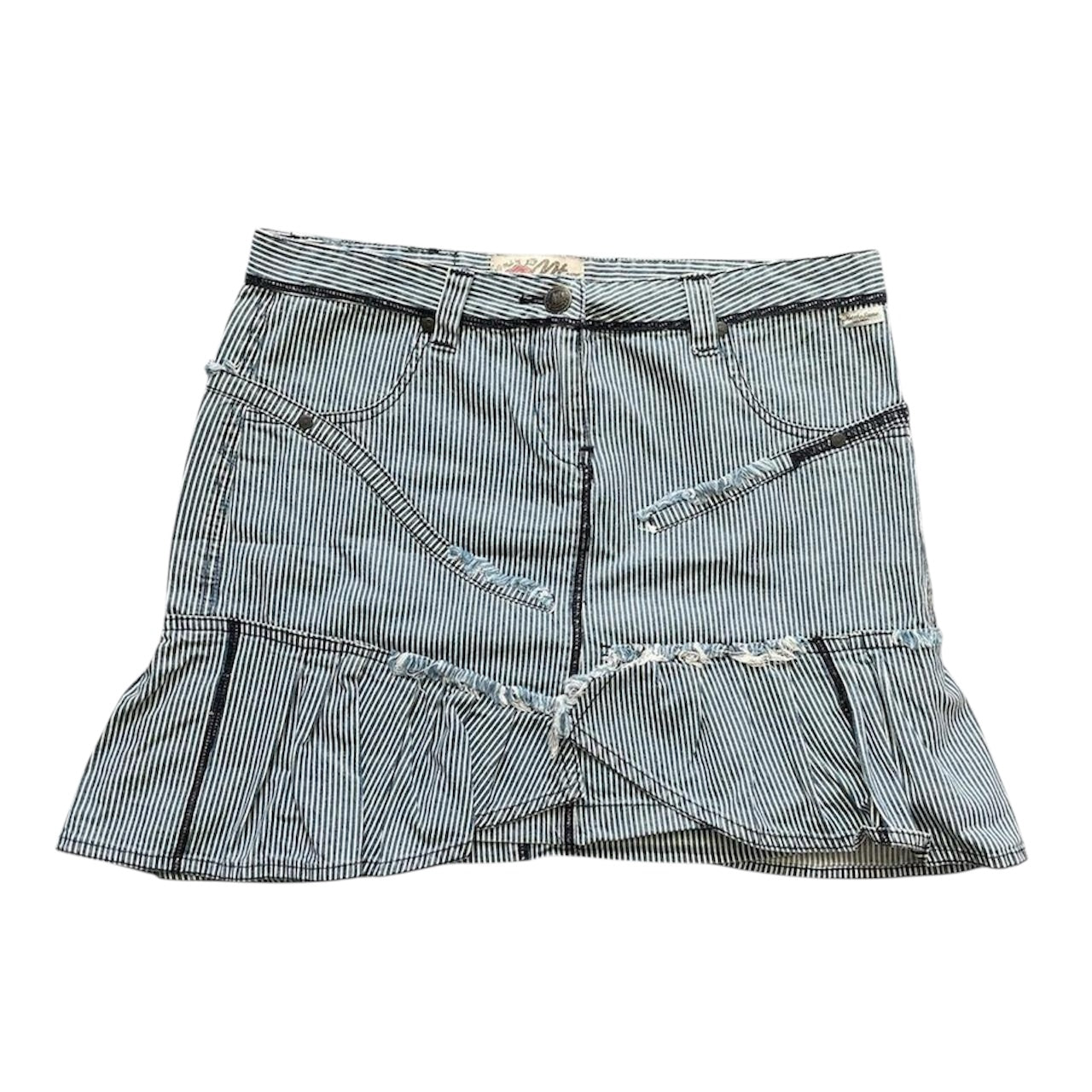 Blue and white striped mini skirt.