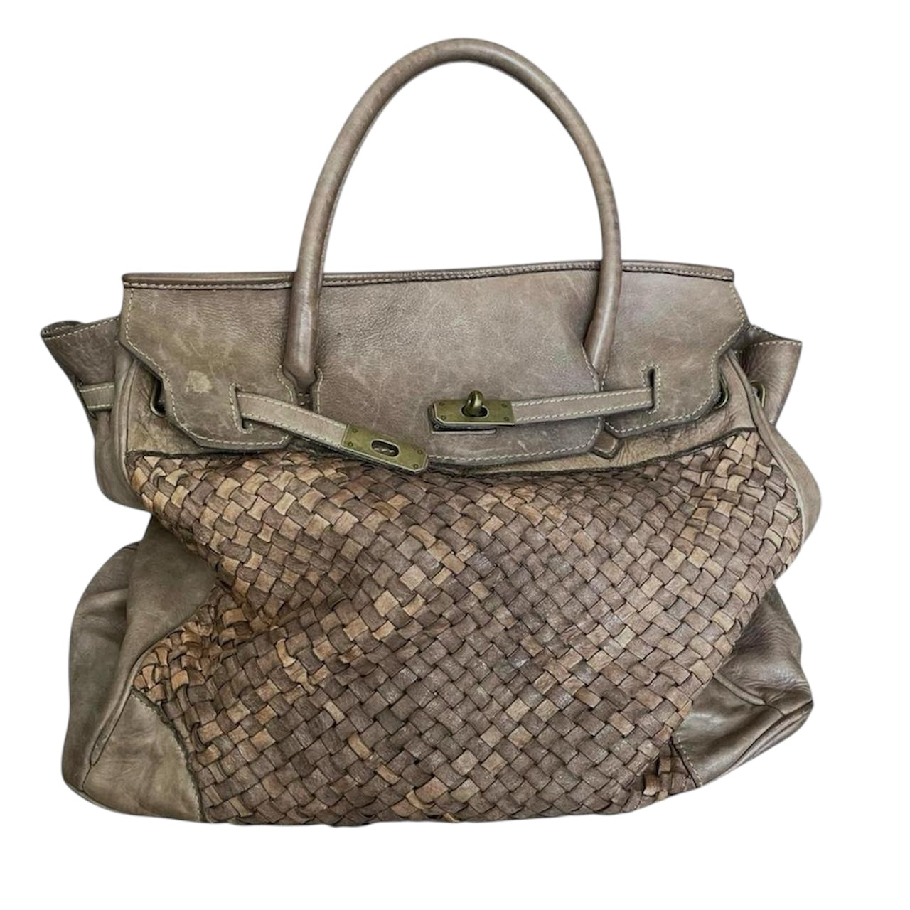 Beige (large) taupe leather Firkin bag.