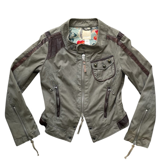 Diesel khaki military biker jacket.
