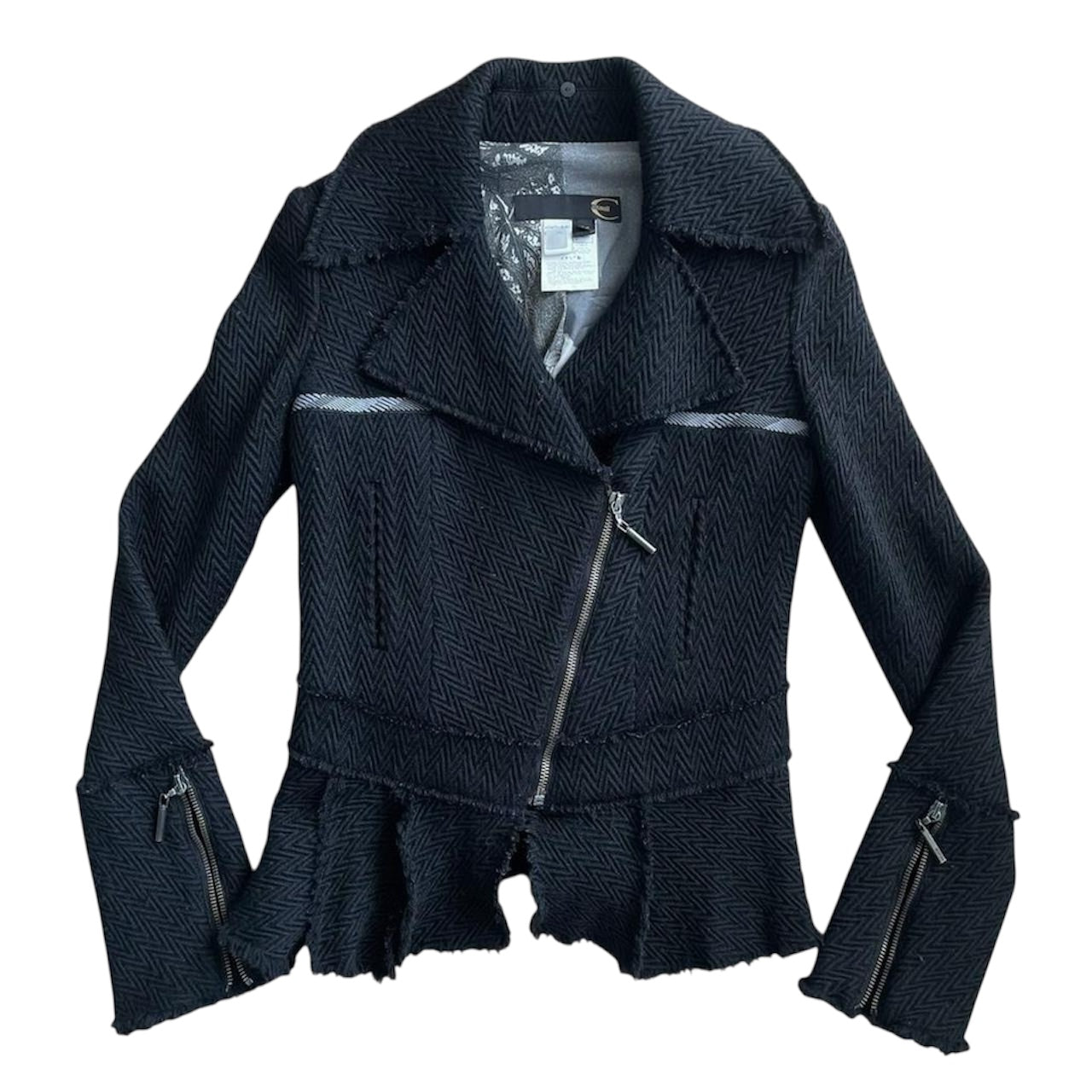 Cavalli black herringbone zip jacket.