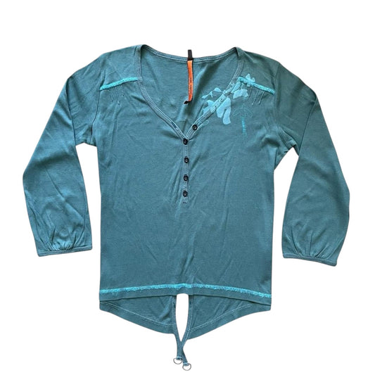 Cop Copine vintage blue buttoned 3/4 sleeve top.