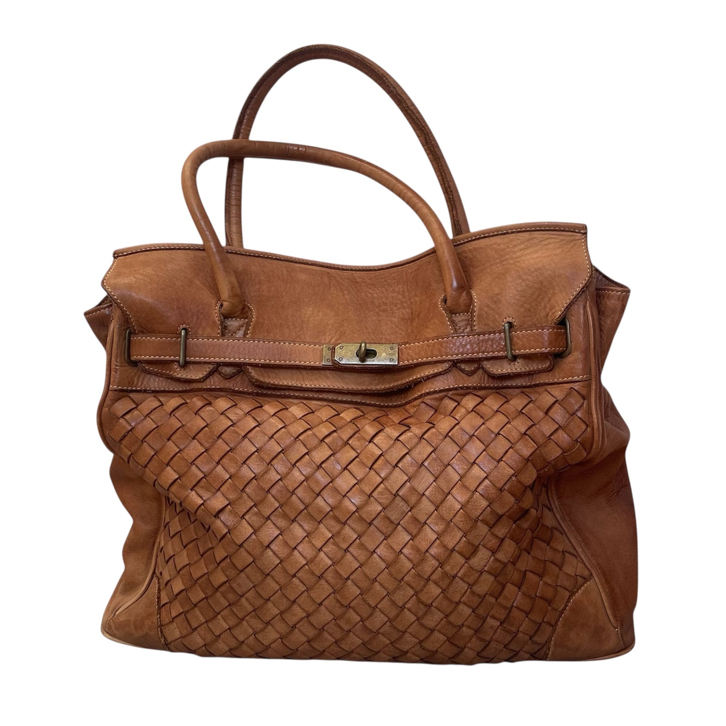 Brown cognac (large) leather firkin bag.