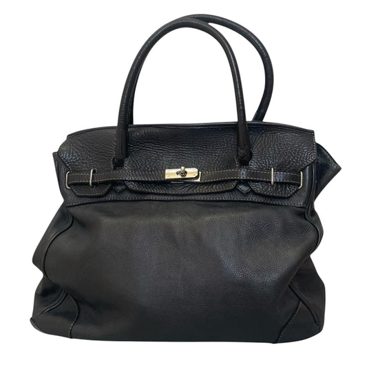 Black (large) leather firkin bag.