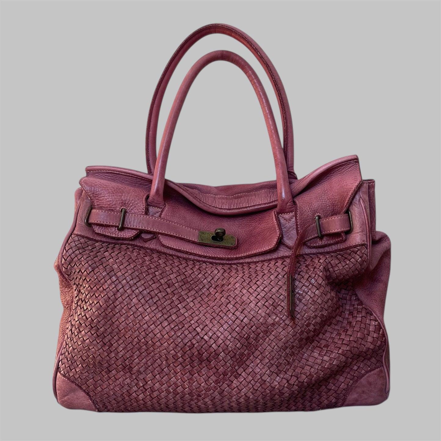SOLD - Pink (large) leather Firkin bag.