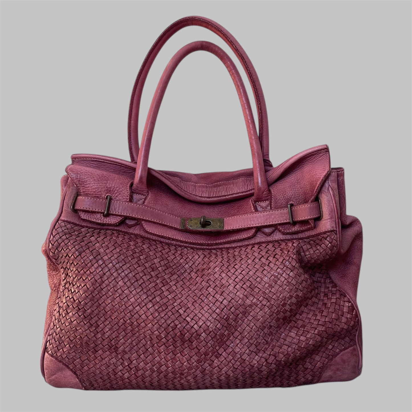 SOLD - Pink (large) leather Firkin bag.