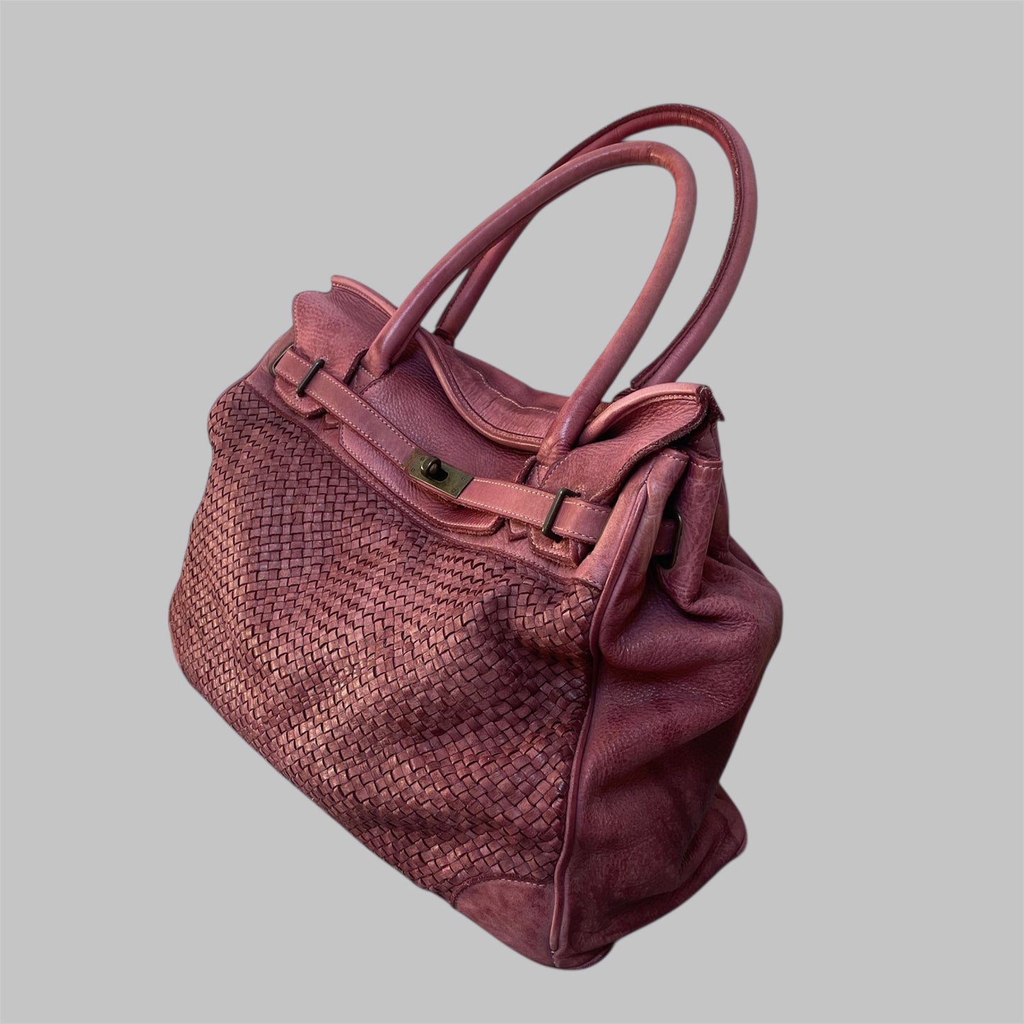 SOLD - Pink (large) leather Firkin bag.