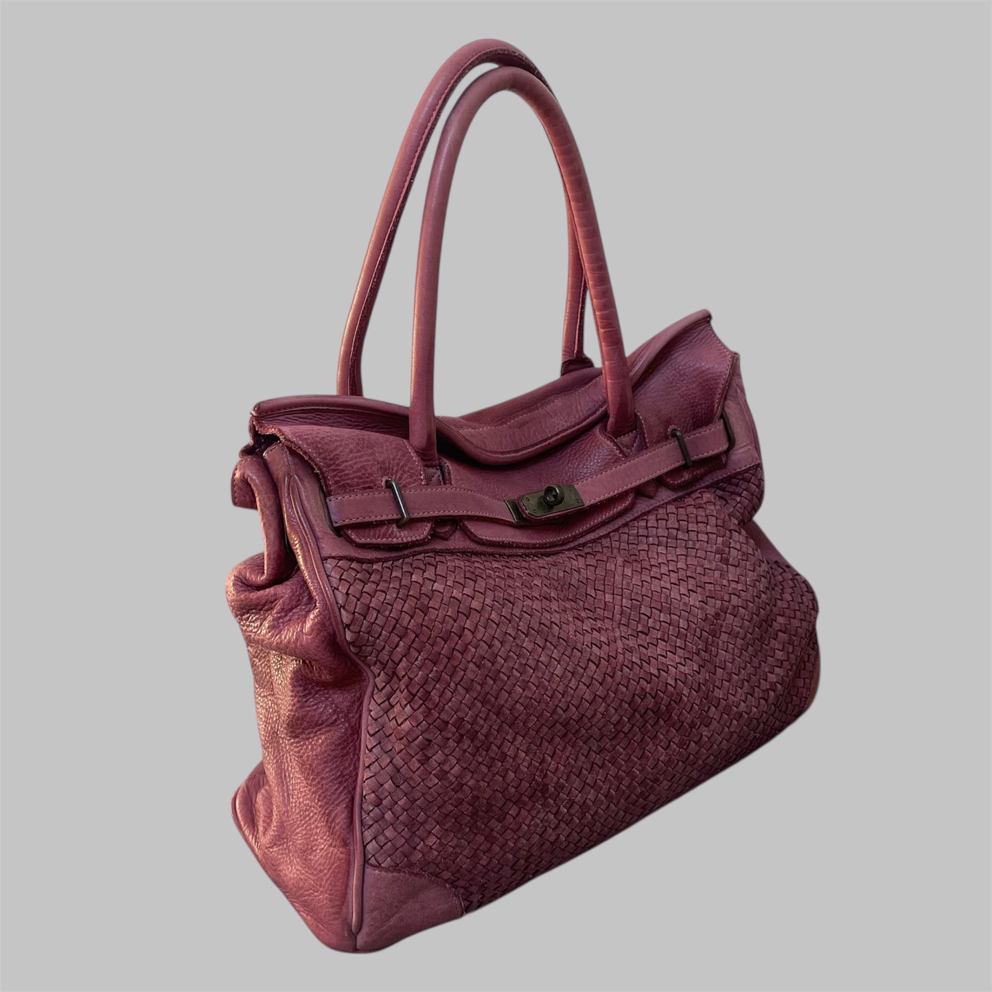 SOLD - Pink (large) leather Firkin bag.