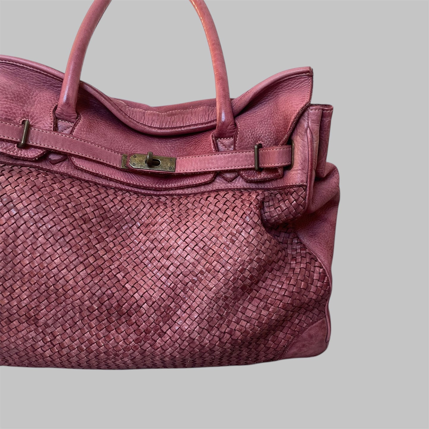SOLD - Pink (large) leather Firkin bag.
