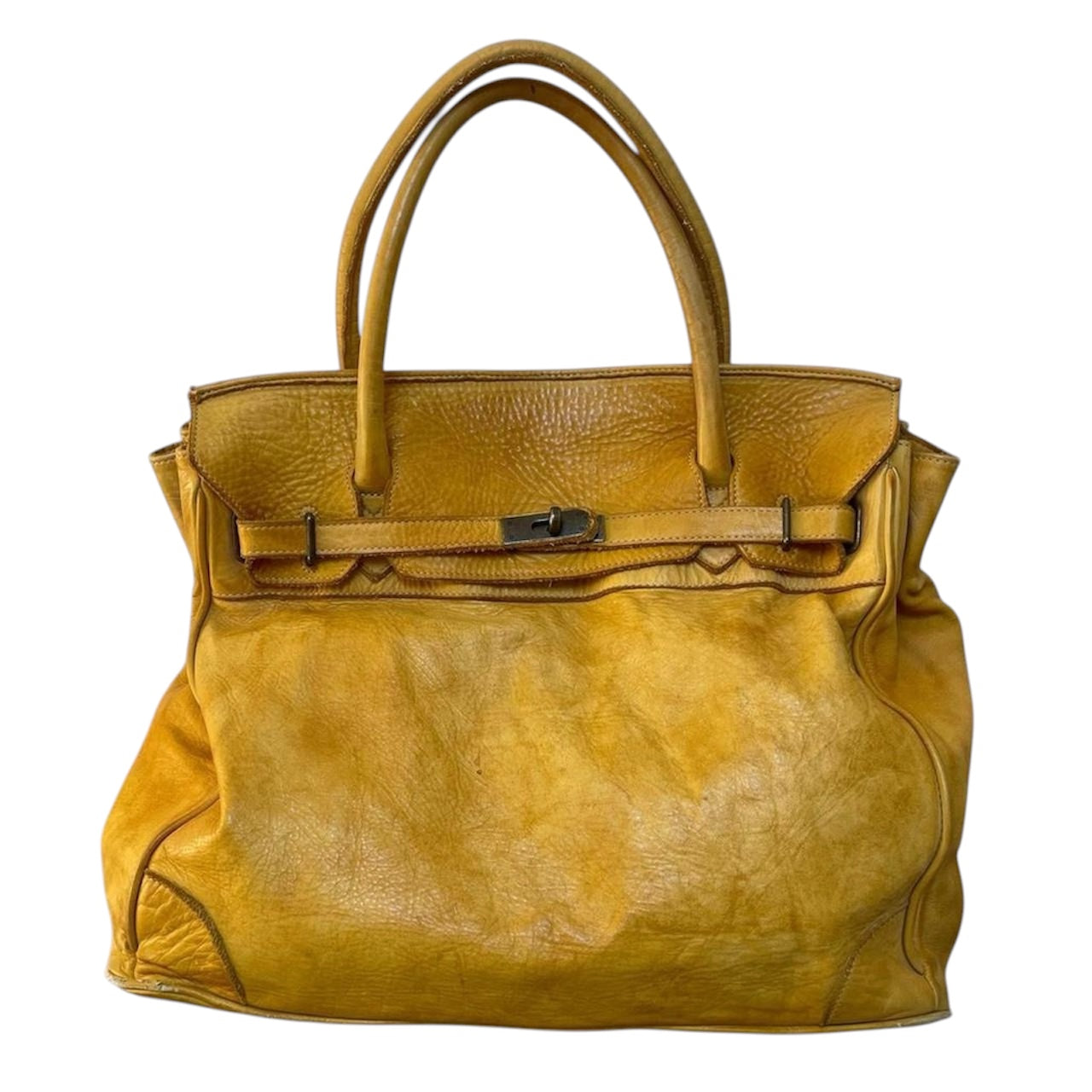 SOLD - Large yellow leather Firkin bag.