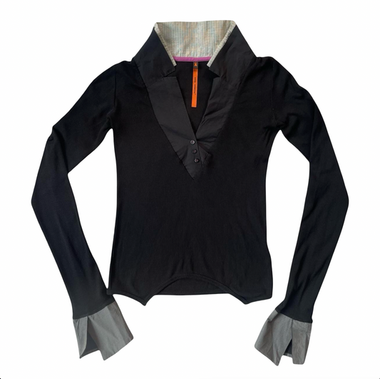 Cop Copine vintage black buttoned collared top.