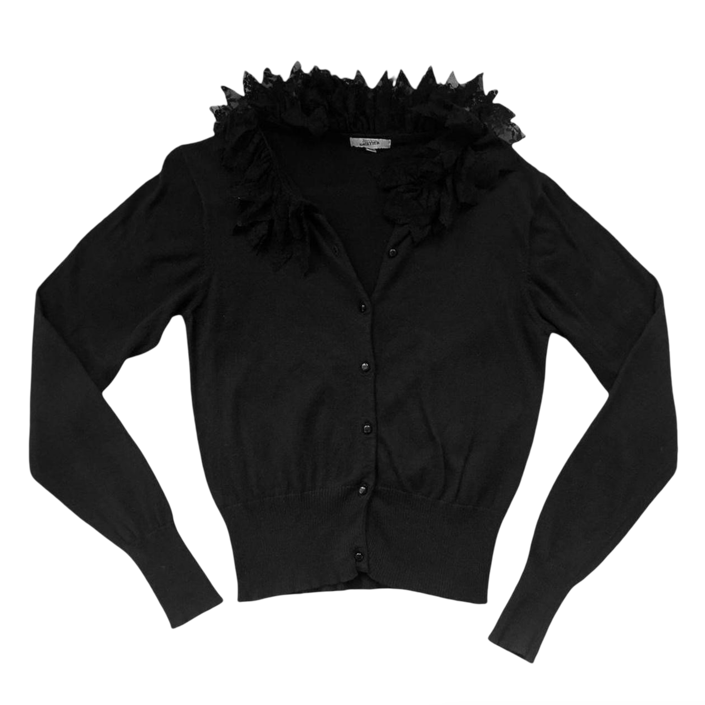Jean Paul Gaultier black cardigan with lace collar.