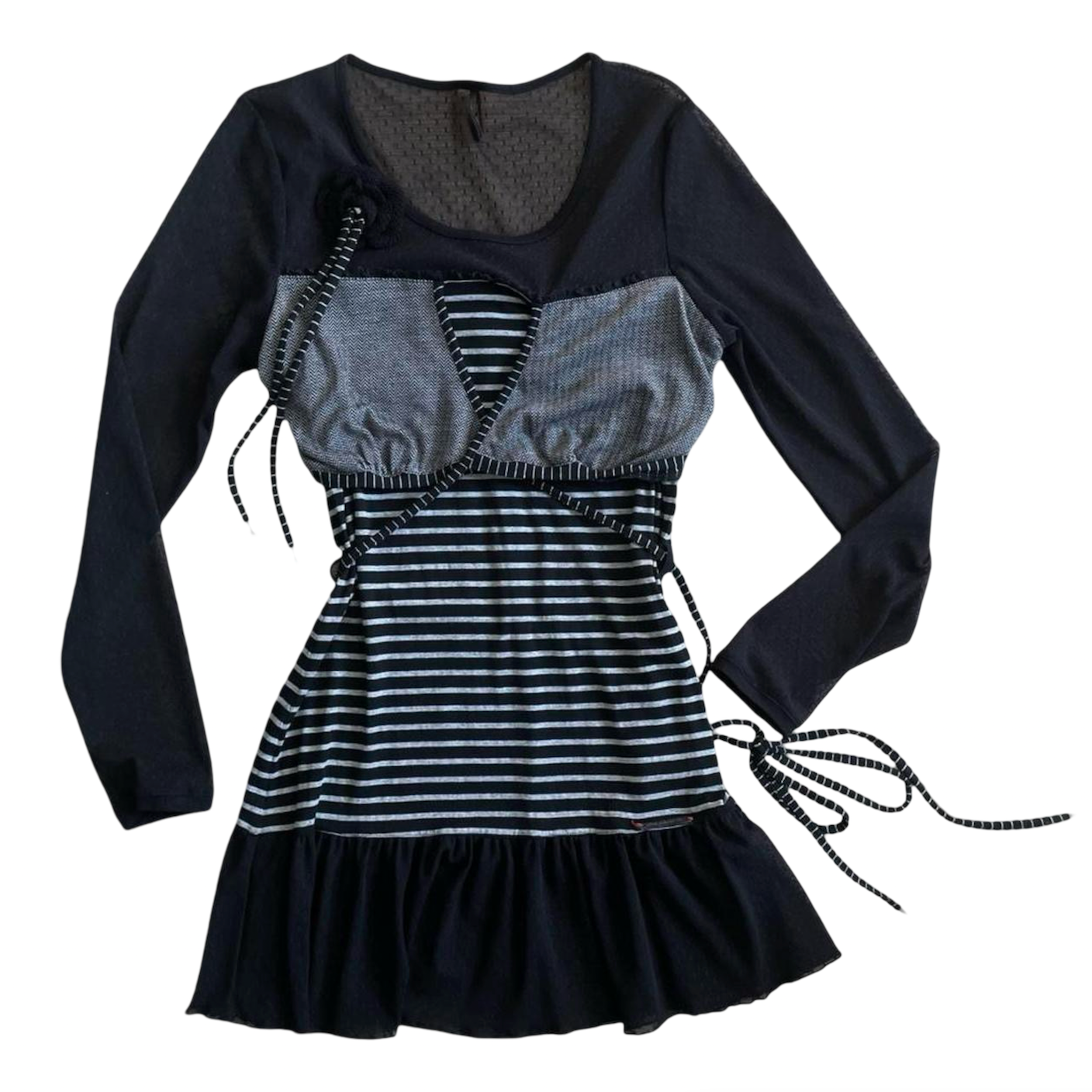 French multi-fabric mini dress.