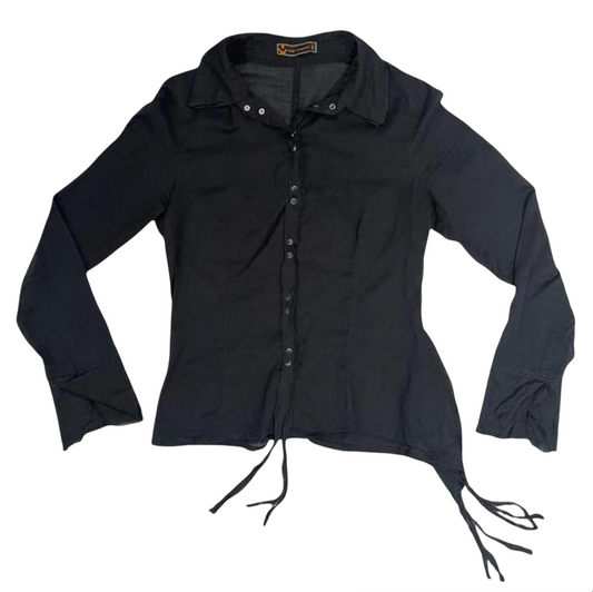 Cop copine black sheer deconstructed shirt.