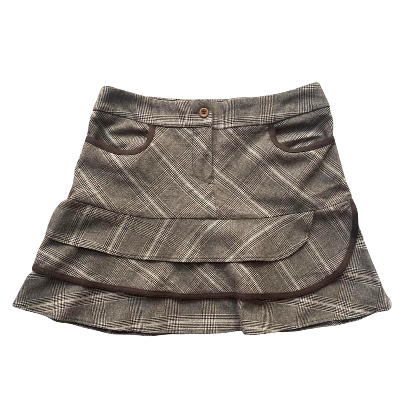 French brown and beige plaid mini skirt.