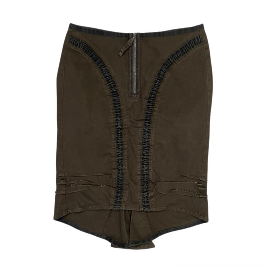 Marithé François Girbaud ruched brown cargo skirt.