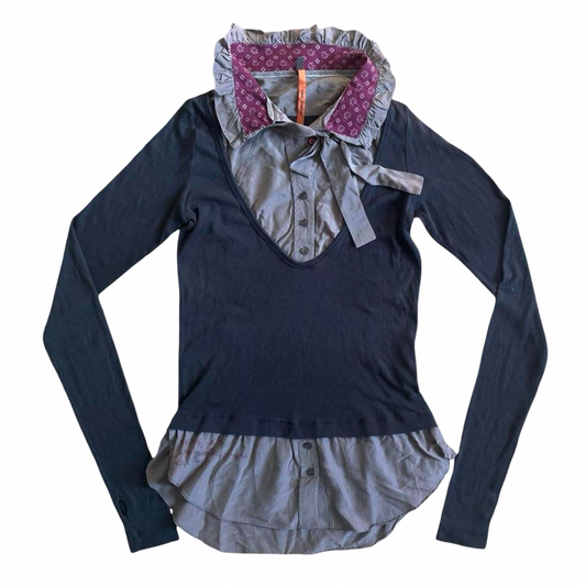 Cop Copine grey trompe-l’œil layered top.