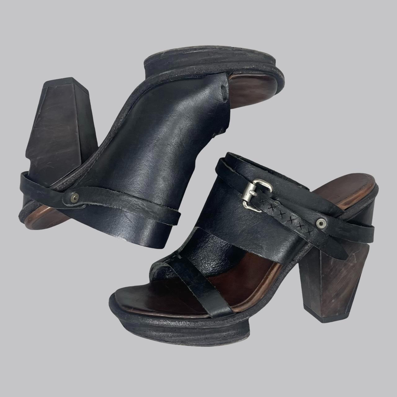 A.S.98 black leather heeled sandals.