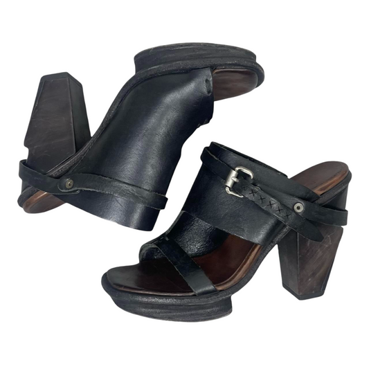 A.S.98 black leather heeled sandals.
