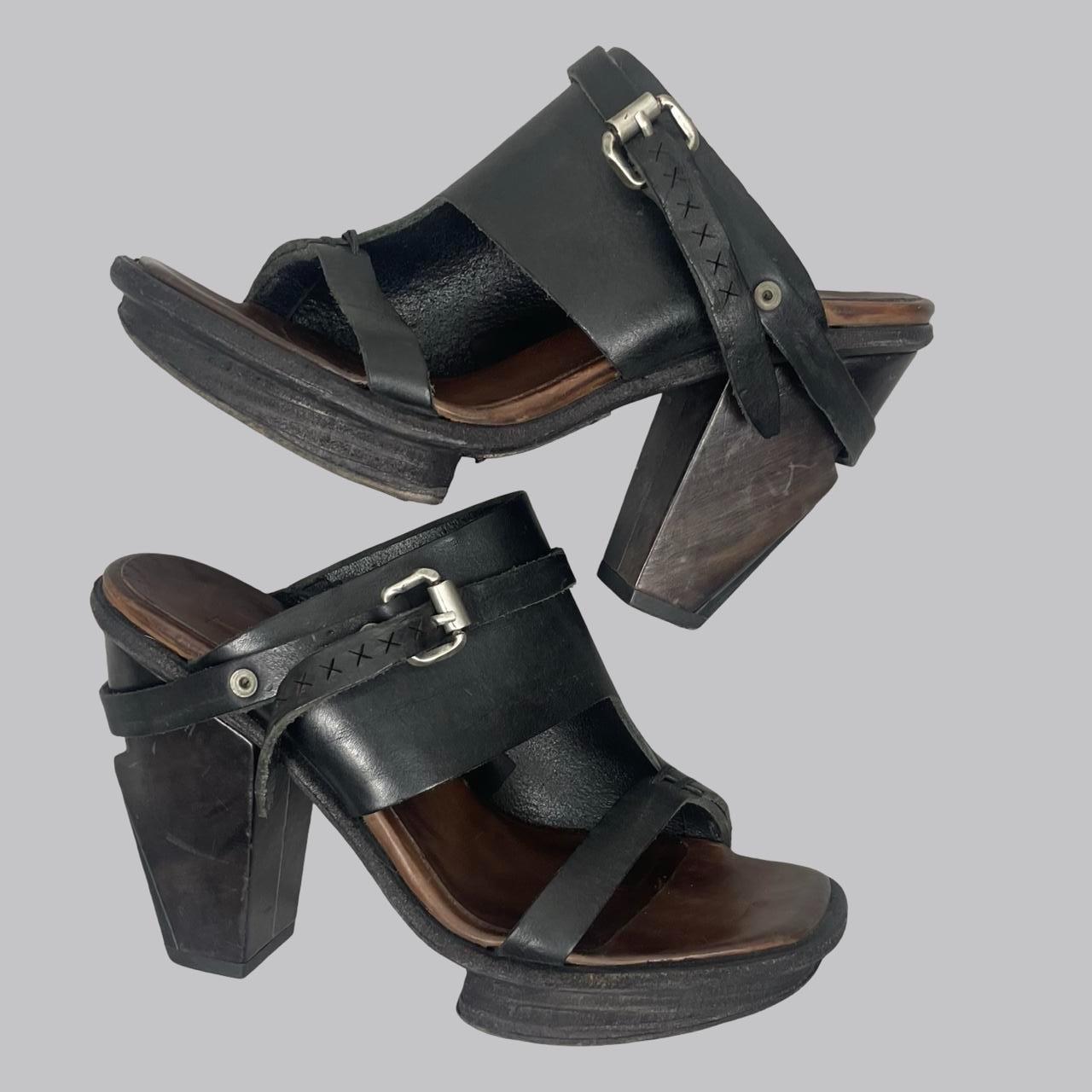 A.S.98 black leather heeled sandals.