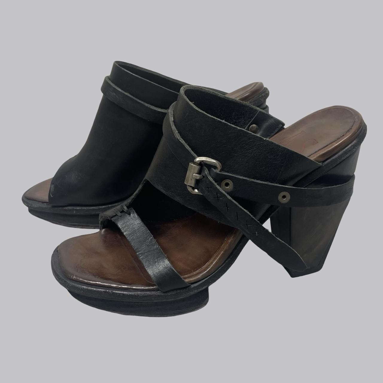 A.S.98 black leather heeled sandals.
