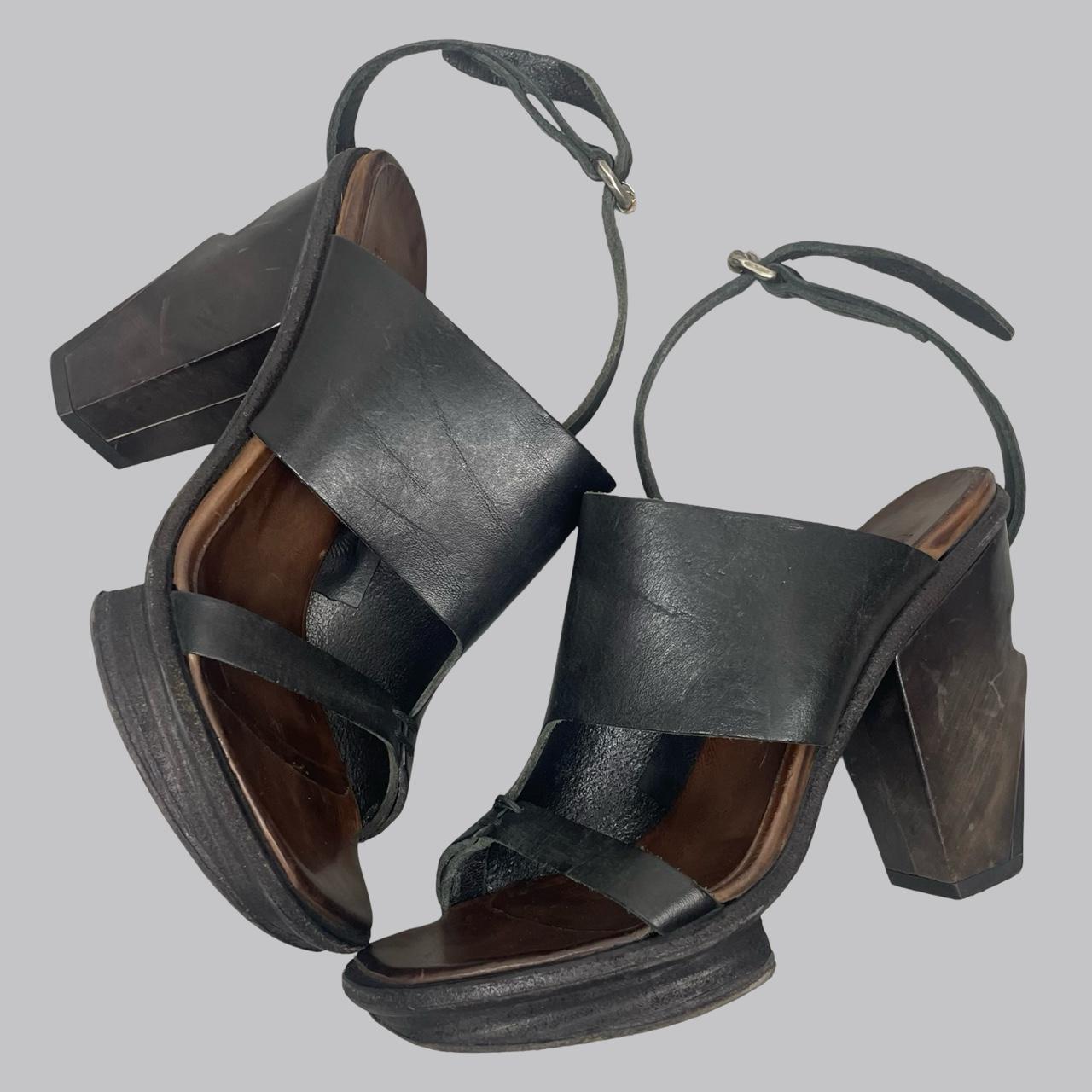 A.S.98 black leather heeled sandals.