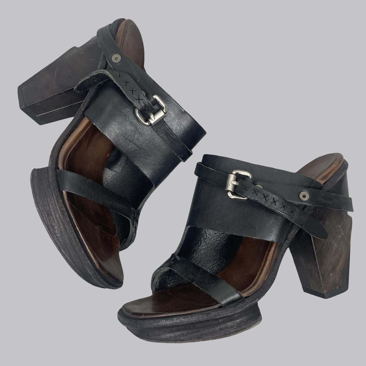 A.S.98 black leather heeled sandals.